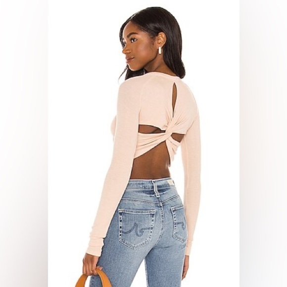 Alix NYC Shirt Coles Crop Top Medium Long Sleeve Cream Ribbed Twist Back - Picture 1 of 7